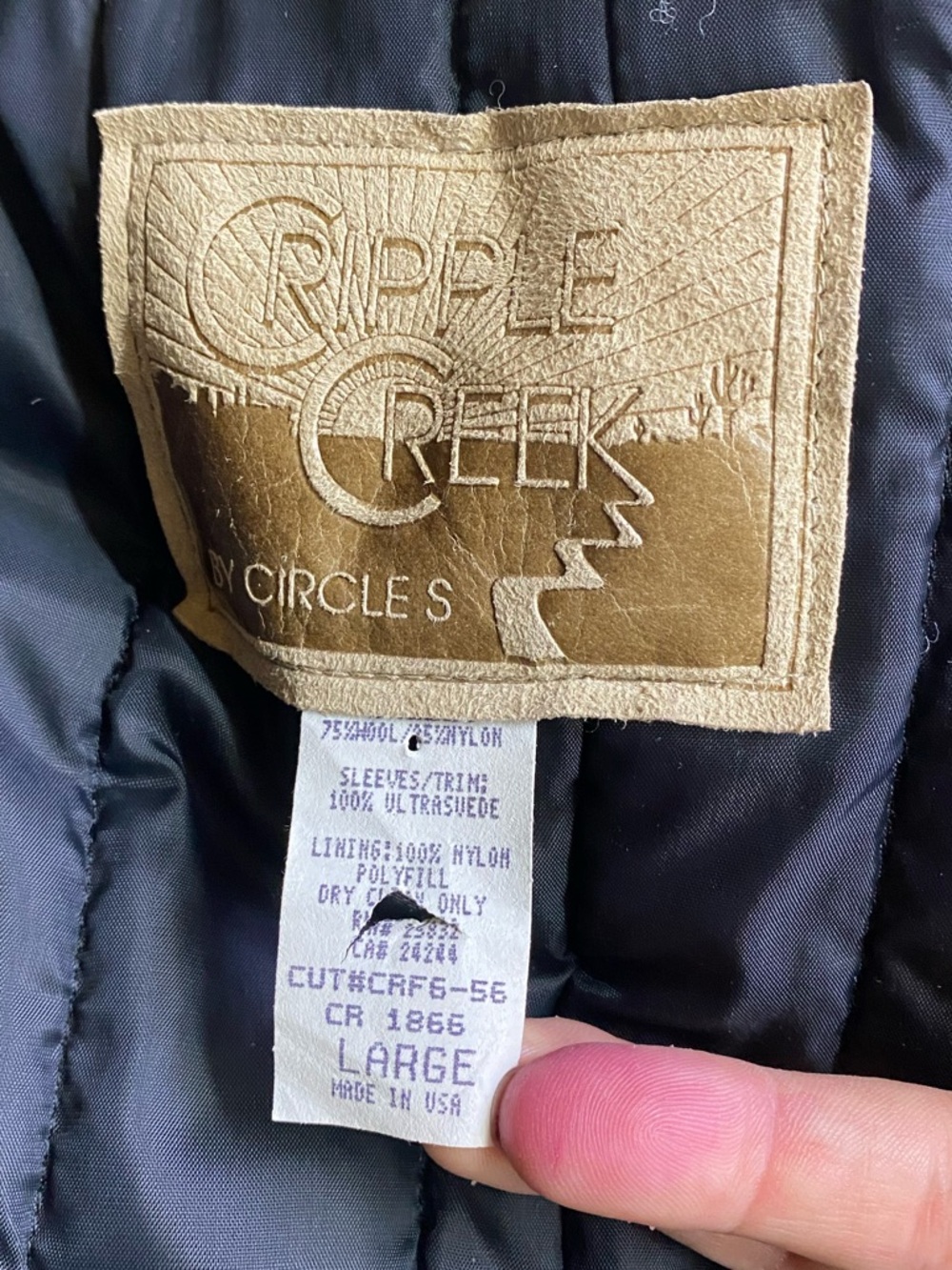 Vintage Cripple Creek Navy Wool Blend Chore Coat W Ultrasuede Trim Western L - Picture 5 of 16